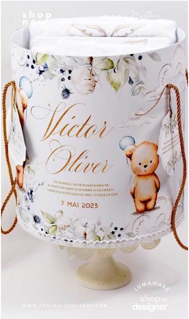 Trusou botez cu ursuleti si motive florale eucalipt Teddy Bear Nude 2